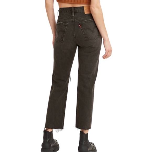 LEVI’s Wedgie Skinny High Rise Button Fly Frayed Hem Ravens Wing Grey Black 27 - Picture 8 of 9